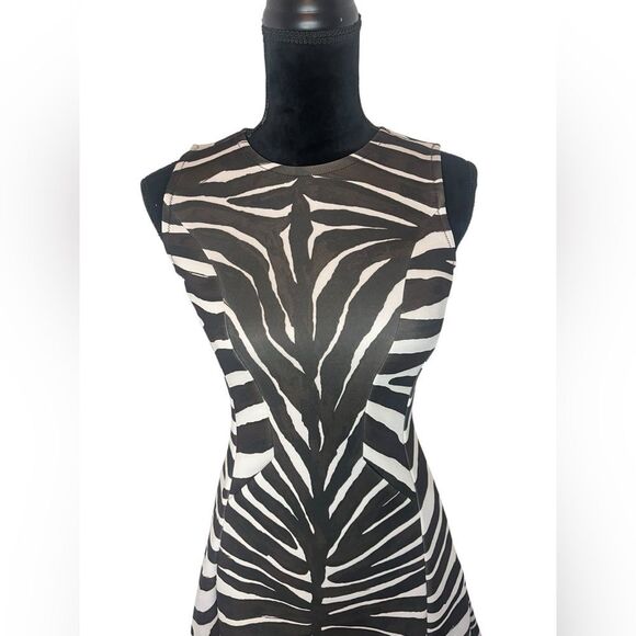 RARE MICHAEL KORS BROWN ZEBRA PRINT FIT & FLARE TRENDY COCKTAIL DRESS WOMENS 0 - Picture 6 of 7